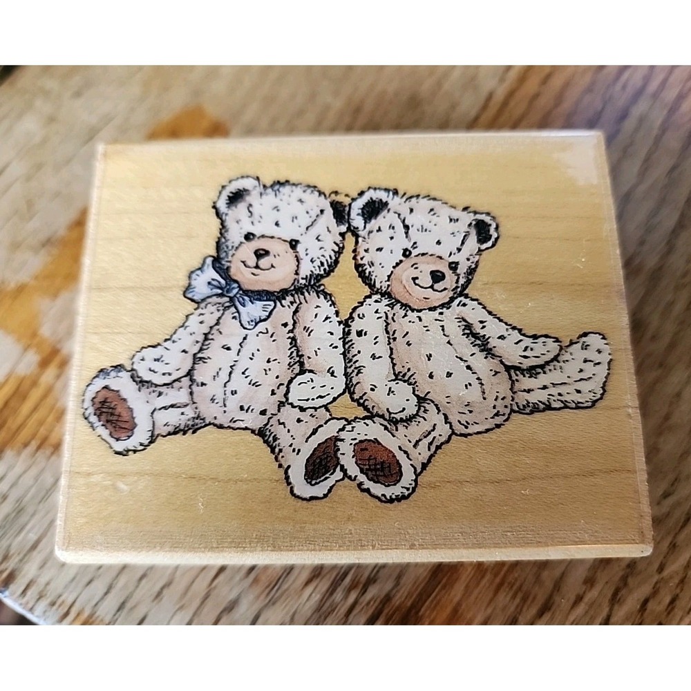 Best Friend Bears Rubber‎ Stamp Wood Mount Country Teddybear